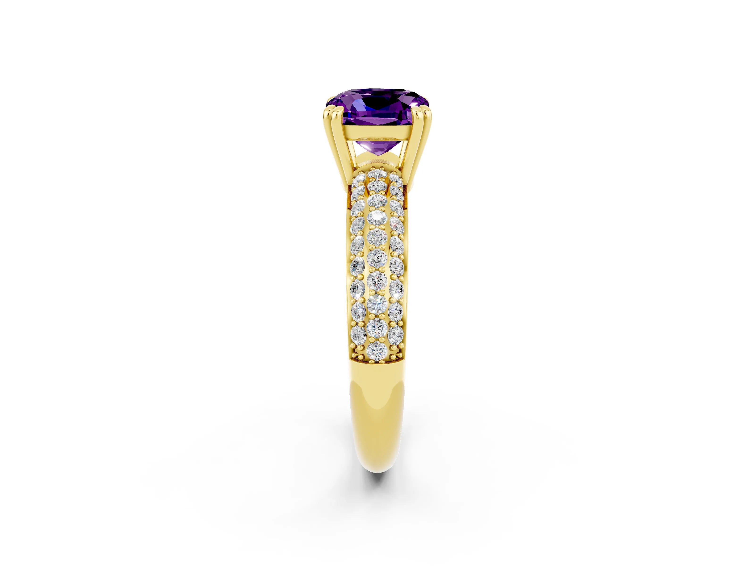 Yellow gold Cushion Cut Cut Pave Diamond Engagement Ring with Channel Set Band and Four-Prong Setting_2