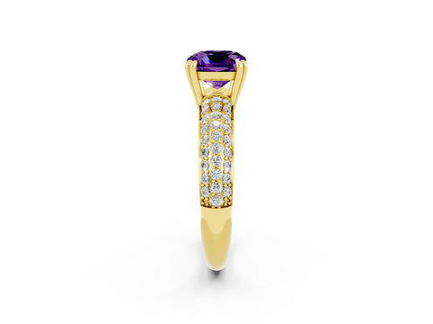 Yellow gold Cushion Cut Cut Pave Diamond Engagement Ring with Channel Set Band and Four-Prong Setting_2
