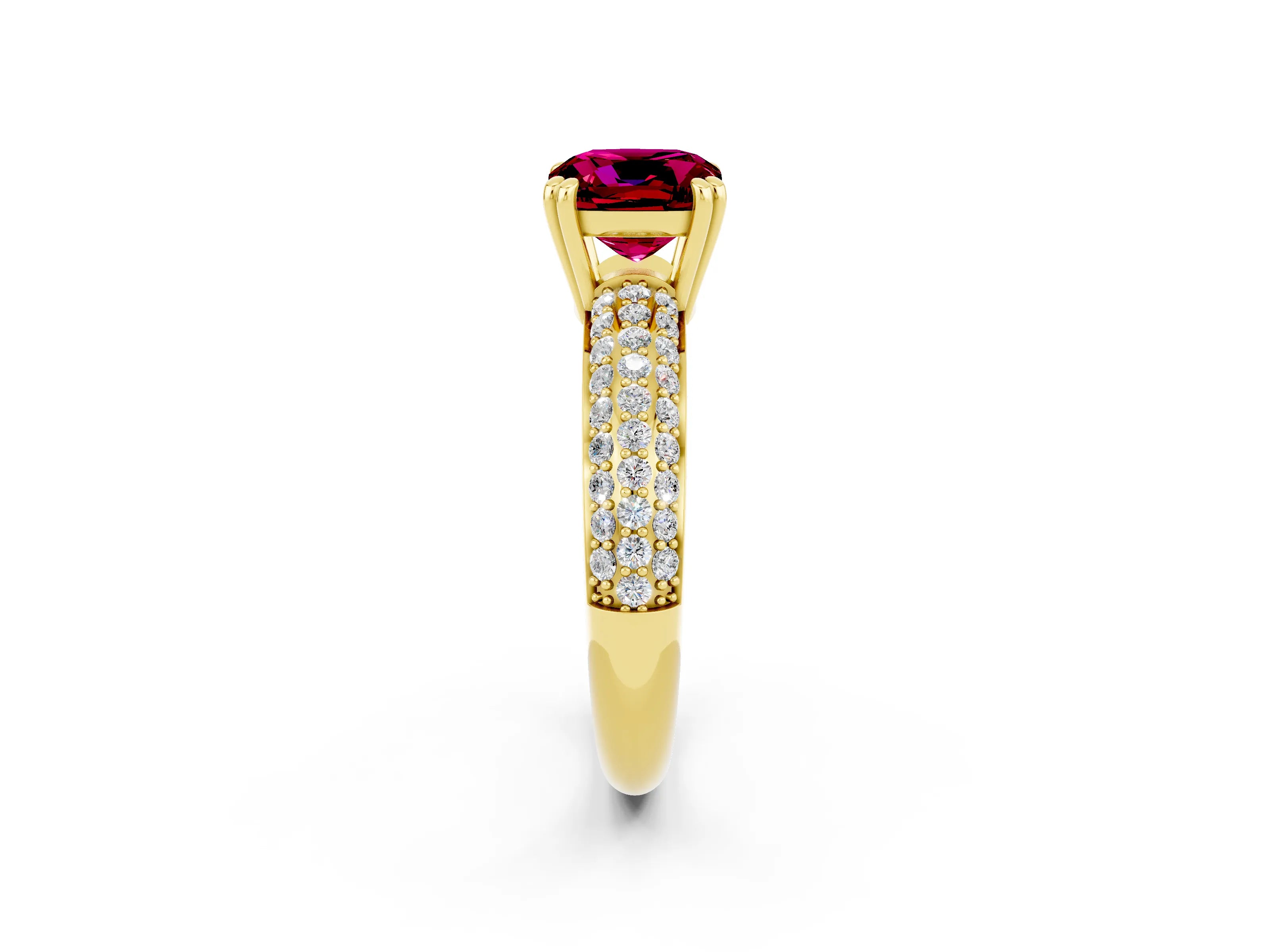 Yellow gold Cushion Cut Cut Pave Diamond Engagement Ring with Channel Set Band and Four-Prong Setting_2