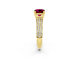Yellow gold Cushion Cut Cut Pave Diamond Engagement Ring with Channel Set Band and Four-Prong Setting_2