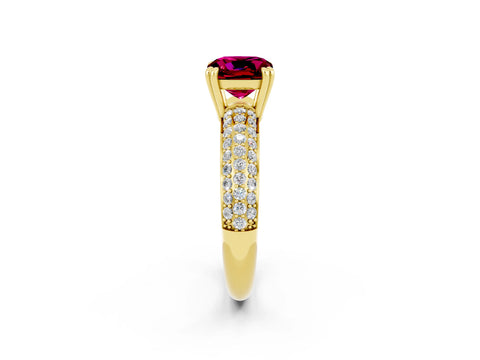 Yellow gold Cushion Cut Cut Pave Diamond Engagement Ring with Channel Set Band and Four-Prong Setting_2