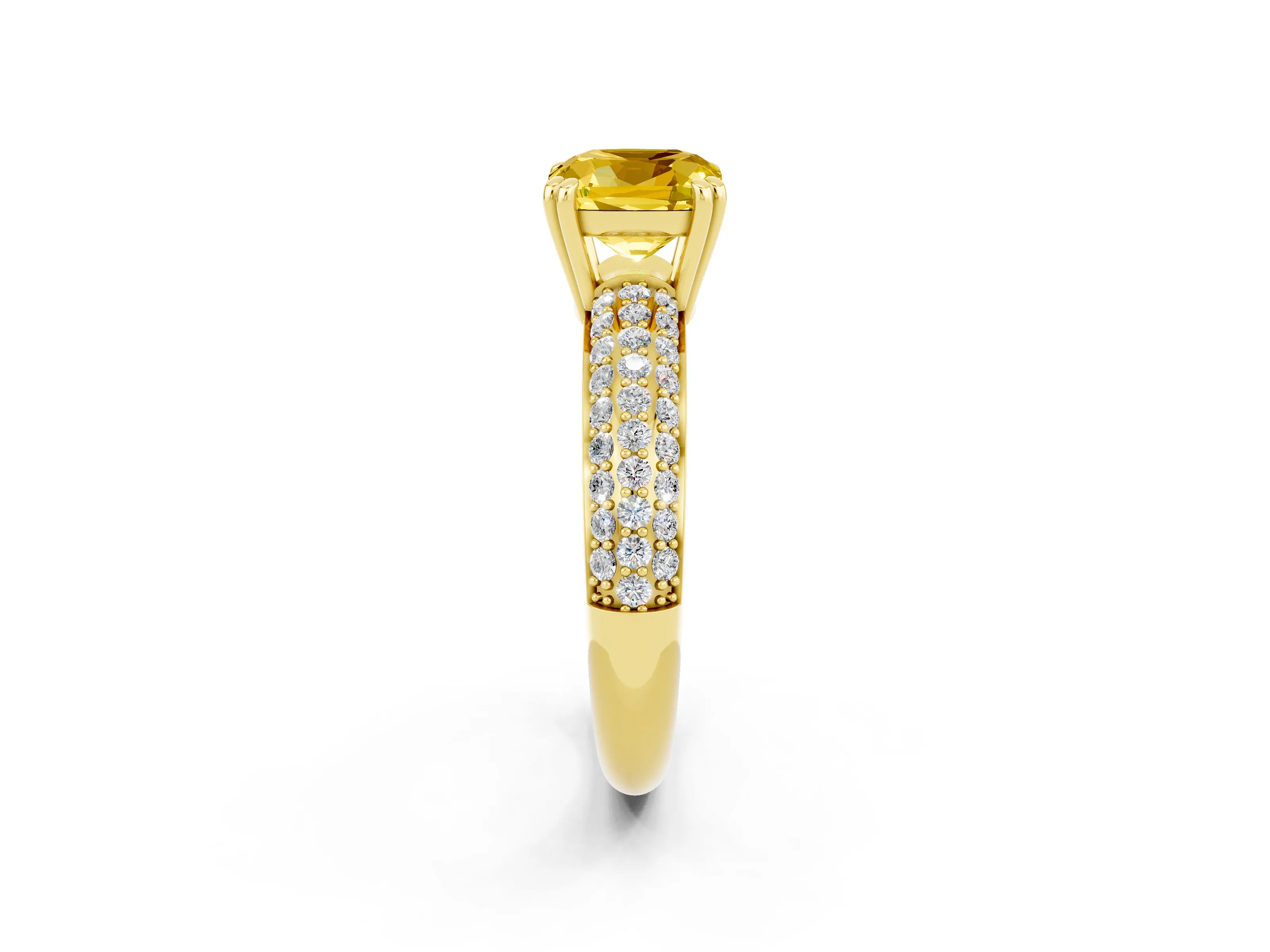 Yellow gold Cushion Cut Cut Pave Diamond Engagement Ring with Channel Set Band and Four-Prong Setting_2