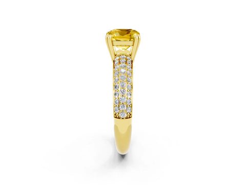 Yellow gold Cushion Cut Cut Pave Diamond Engagement Ring with Channel Set Band and Four-Prong Setting_2