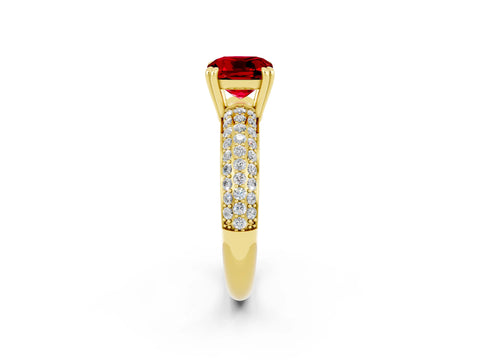 Yellow gold Cushion Cut Cut Pave Diamond Engagement Ring with Channel Set Band and Four-Prong Setting_2