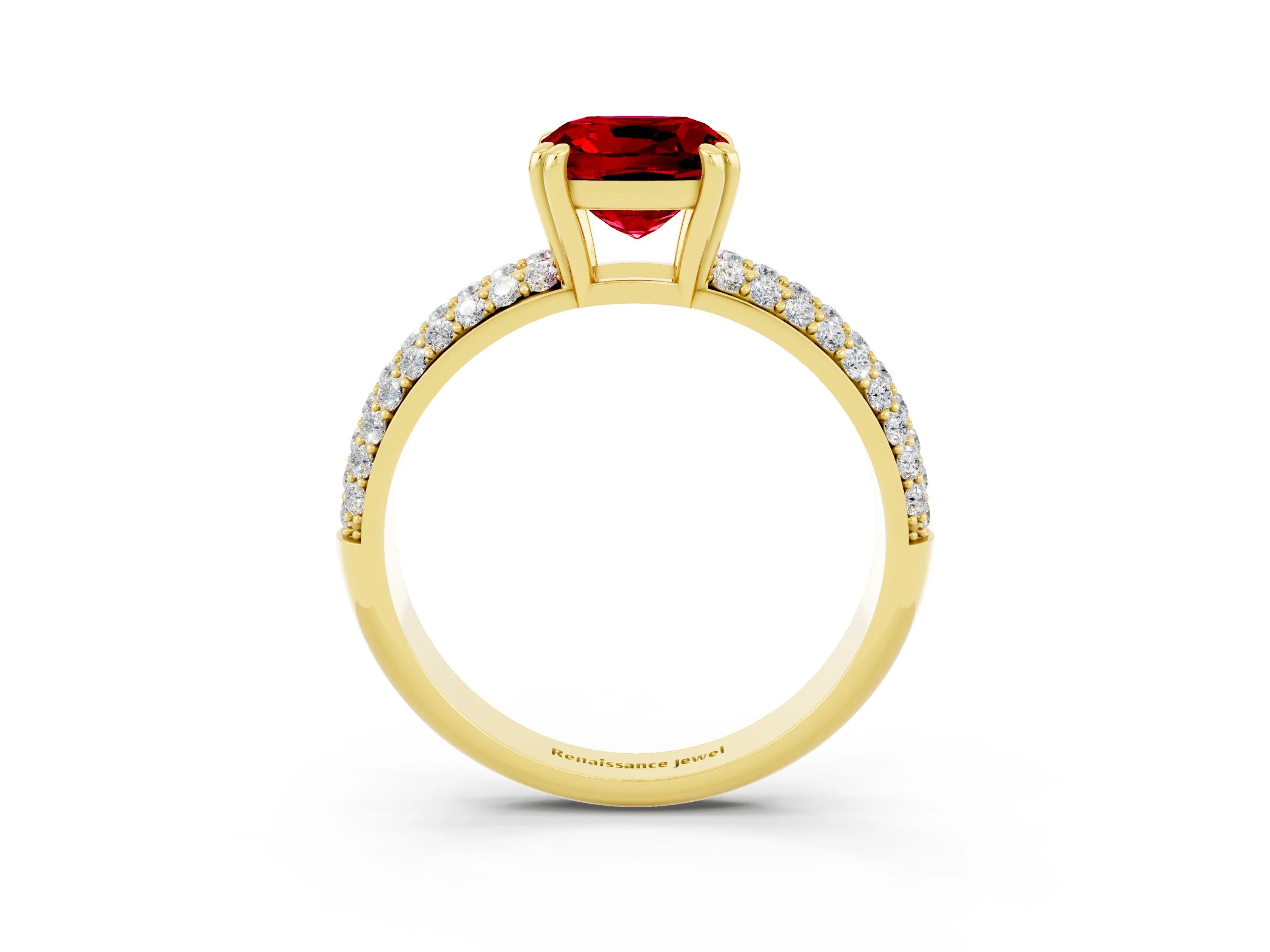 Yellow gold Cushion Cut Cut Pave Diamond Engagement Ring with Channel Set Band and Four-Prong Setting_3