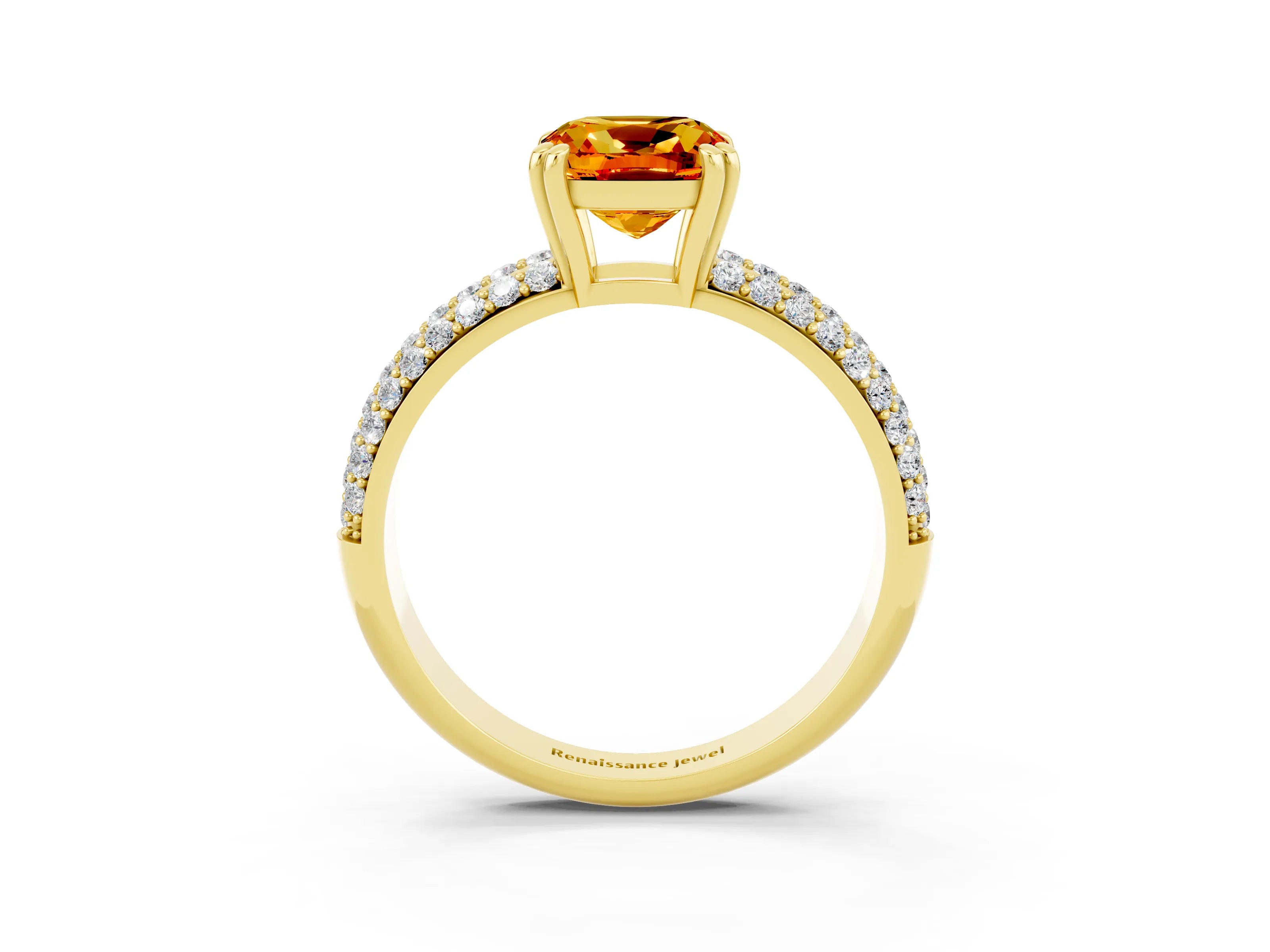 Yellow gold Cushion Cut Cut Pave Diamond Engagement Ring with Channel Set Band and Four-Prong Setting_3