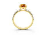 Yellow gold Cushion Cut Cut Pave Diamond Engagement Ring with Channel Set Band and Four-Prong Setting_3
