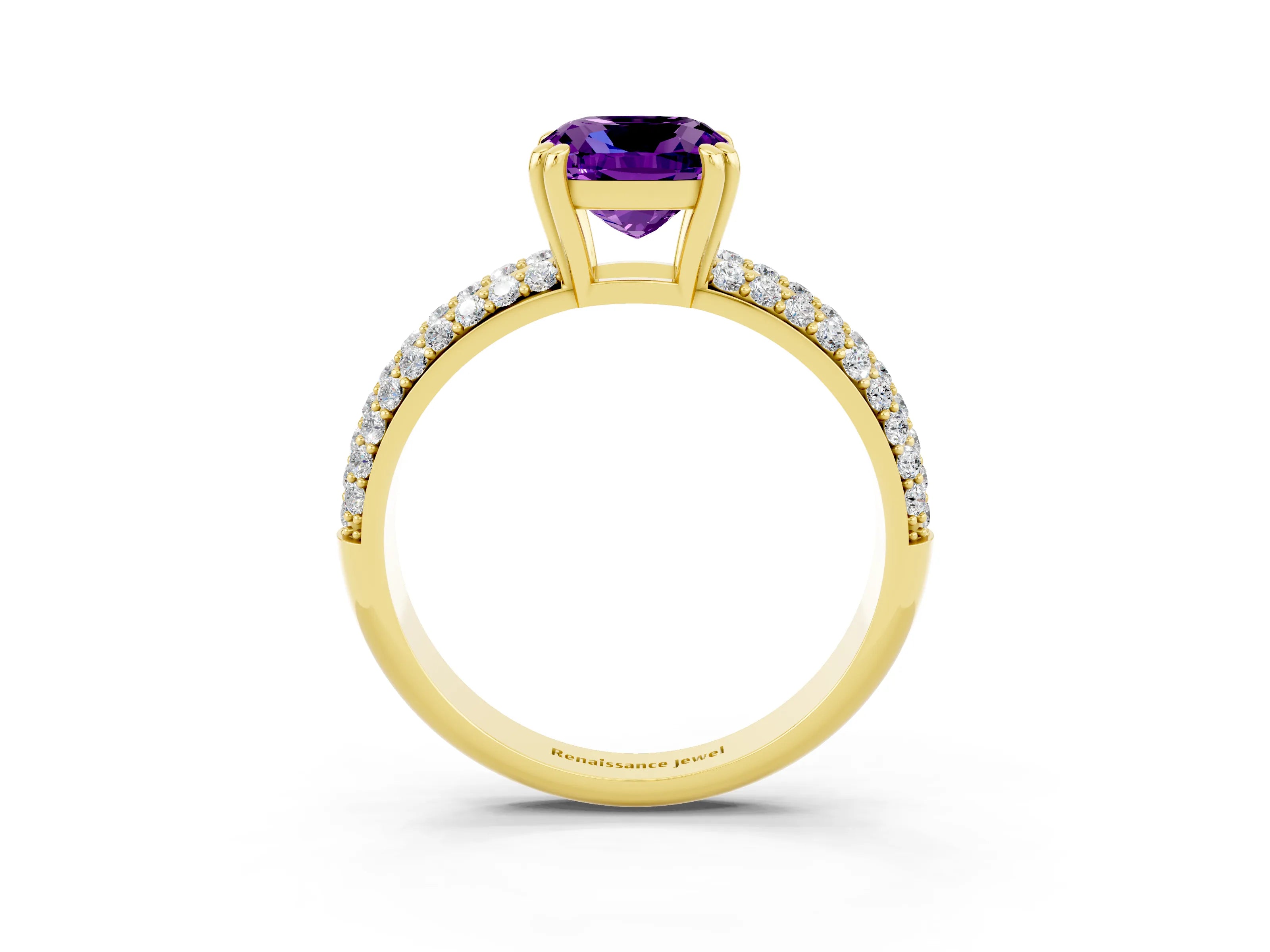 Yellow gold Cushion Cut Cut Pave Diamond Engagement Ring with Channel Set Band and Four-Prong Setting_3