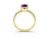 Yellow gold Cushion Cut Cut Pave Diamond Engagement Ring with Channel Set Band and Four-Prong Setting_3