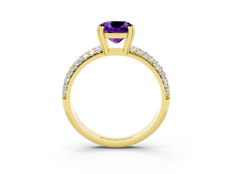 Yellow gold Cushion Cut Cut Pave Diamond Engagement Ring with Channel Set Band and Four-Prong Setting_3