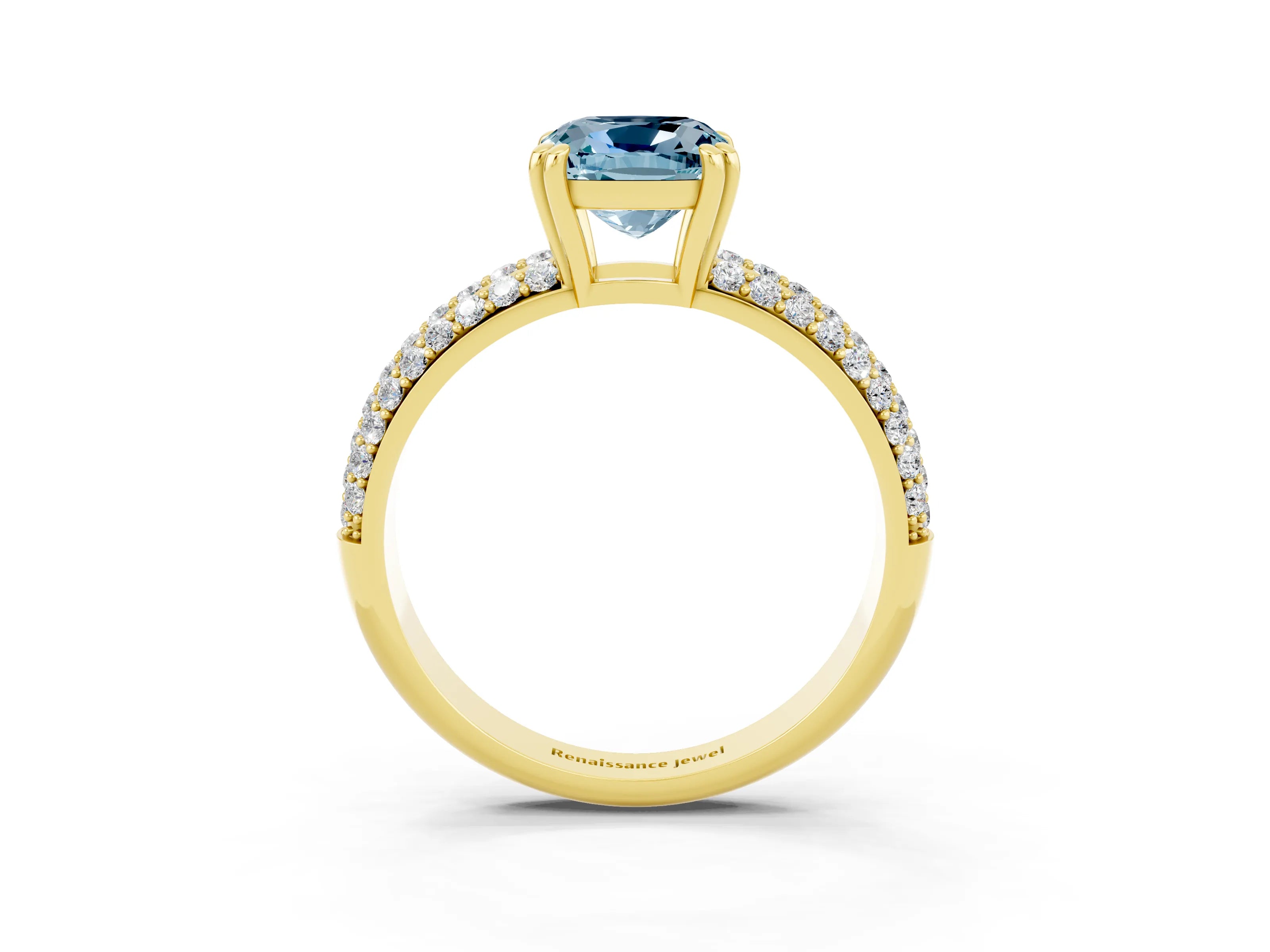 Yellow gold Cushion Cut Cut Pave Diamond Engagement Ring with Channel Set Band and Four-Prong Setting_3