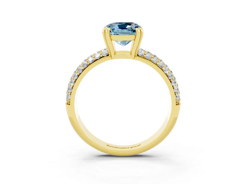 Yellow gold Cushion Cut Cut Pave Diamond Engagement Ring with Channel Set Band and Four-Prong Setting_3