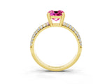 Yellow gold Cushion Cut Cut Pave Diamond Engagement Ring with Channel Set Band and Four-Prong Setting_3