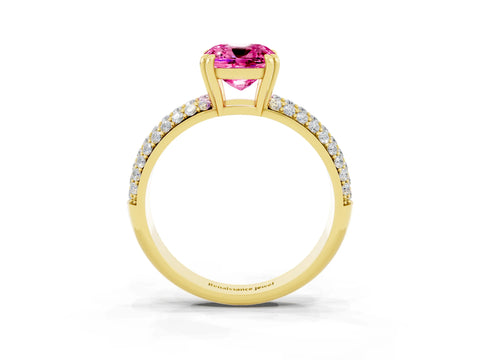 Yellow gold Cushion Cut Cut Pave Diamond Engagement Ring with Channel Set Band and Four-Prong Setting_3