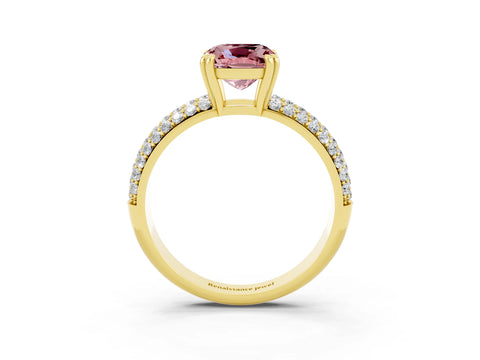 Yellow gold Cushion Cut Cut Pave Diamond Engagement Ring with Channel Set Band and Four-Prong Setting_3