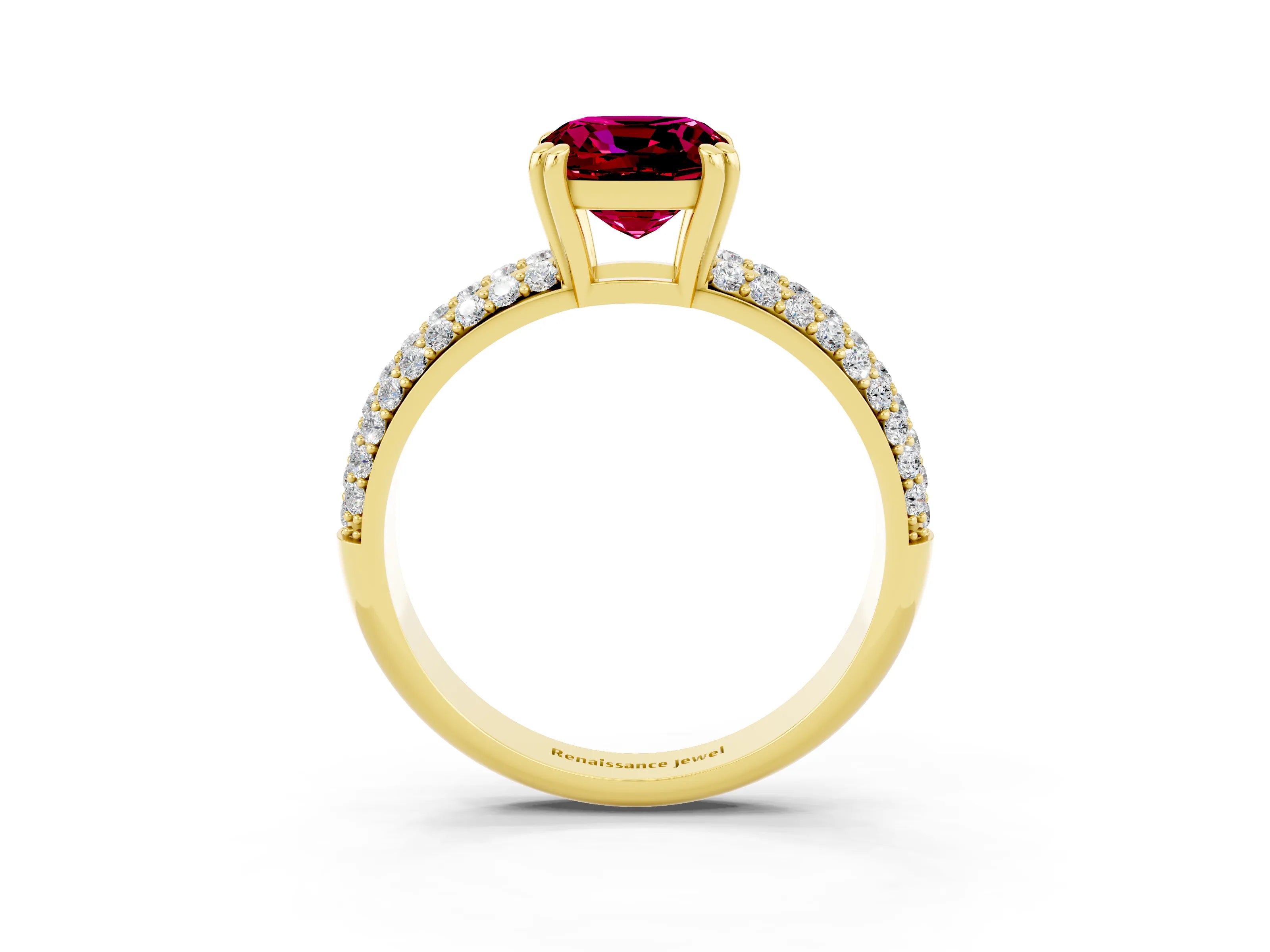 Yellow gold Cushion Cut Cut Pave Diamond Engagement Ring with Channel Set Band and Four-Prong Setting_3