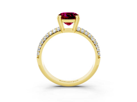 Yellow gold Cushion Cut Cut Pave Diamond Engagement Ring with Channel Set Band and Four-Prong Setting_3