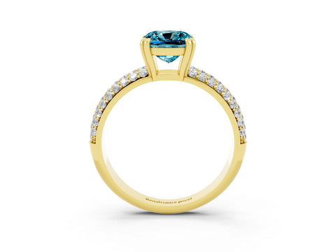 Yellow gold Cushion Cut Cut Pave Diamond Engagement Ring with Channel Set Band and Four-Prong Setting_3