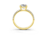 Yellow gold Cushion Cut Cut Pave Diamond Engagement Ring with Channel Set Band and Four-Prong Setting_3