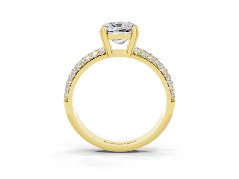 Yellow gold Cushion Cut Cut Pave Diamond Engagement Ring with Channel Set Band and Four-Prong Setting_3