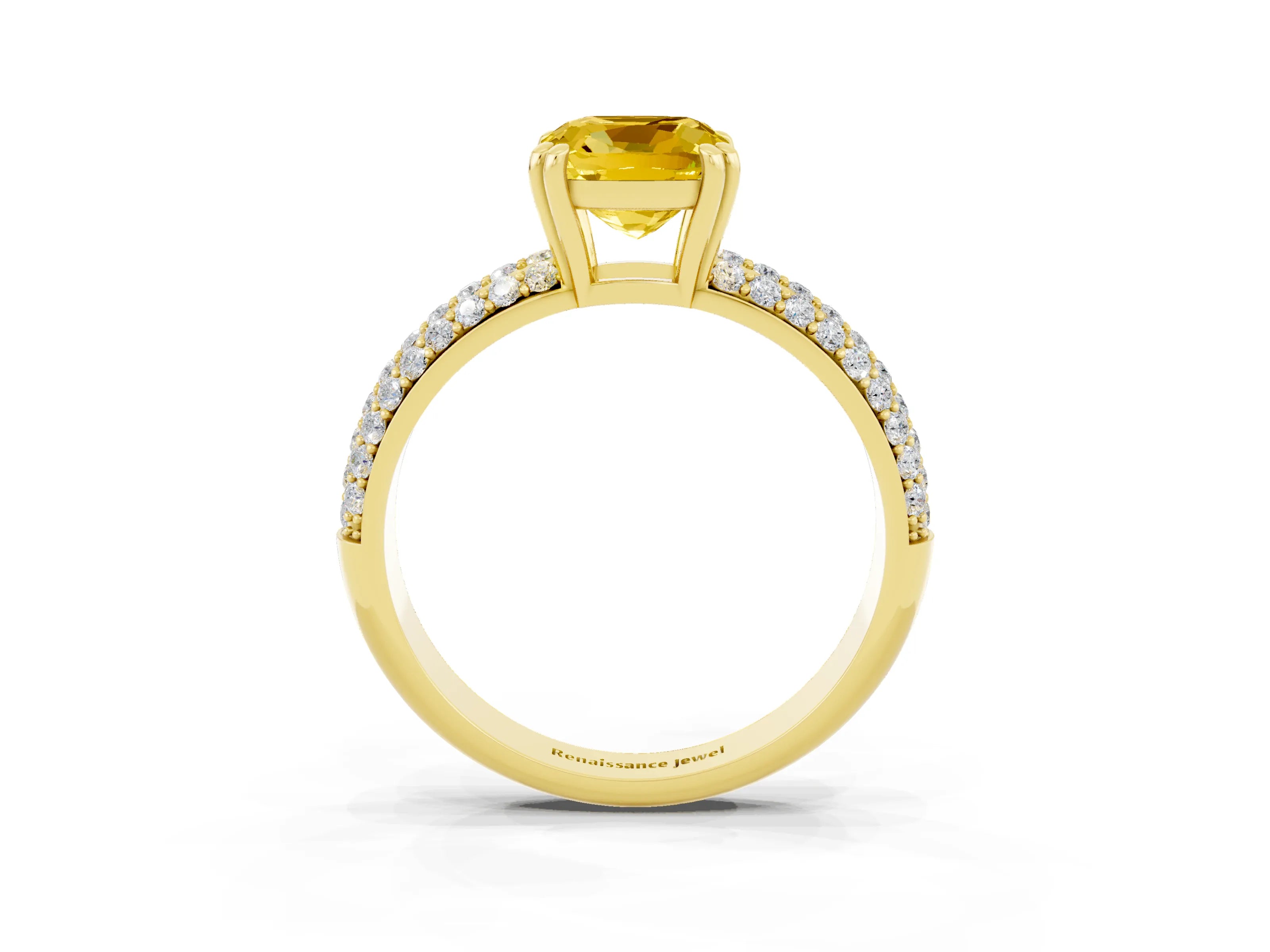 Yellow gold Cushion Cut Cut Pave Diamond Engagement Ring with Channel Set Band and Four-Prong Setting_3