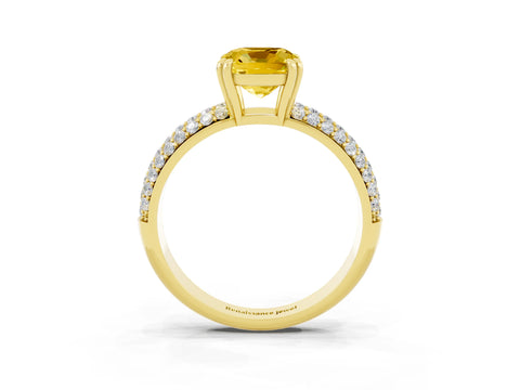 Yellow gold Cushion Cut Cut Pave Diamond Engagement Ring with Channel Set Band and Four-Prong Setting_3