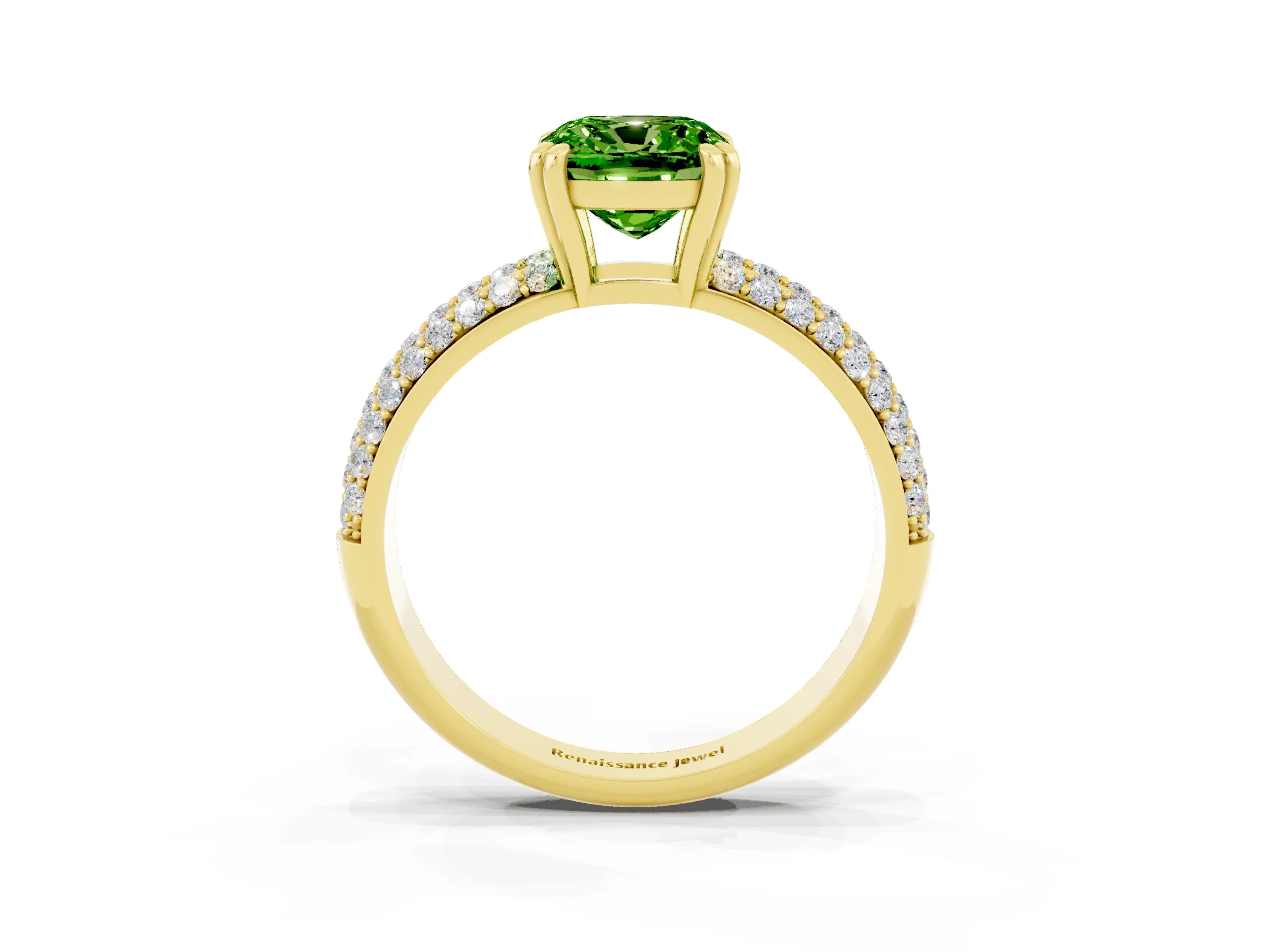 Yellow gold Cushion Cut Cut Pave Diamond Engagement Ring with Channel Set Band and Four-Prong Setting_3