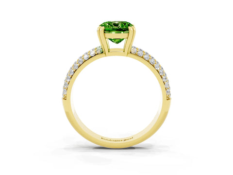 Yellow gold Cushion Cut Cut Pave Diamond Engagement Ring with Channel Set Band and Four-Prong Setting_3