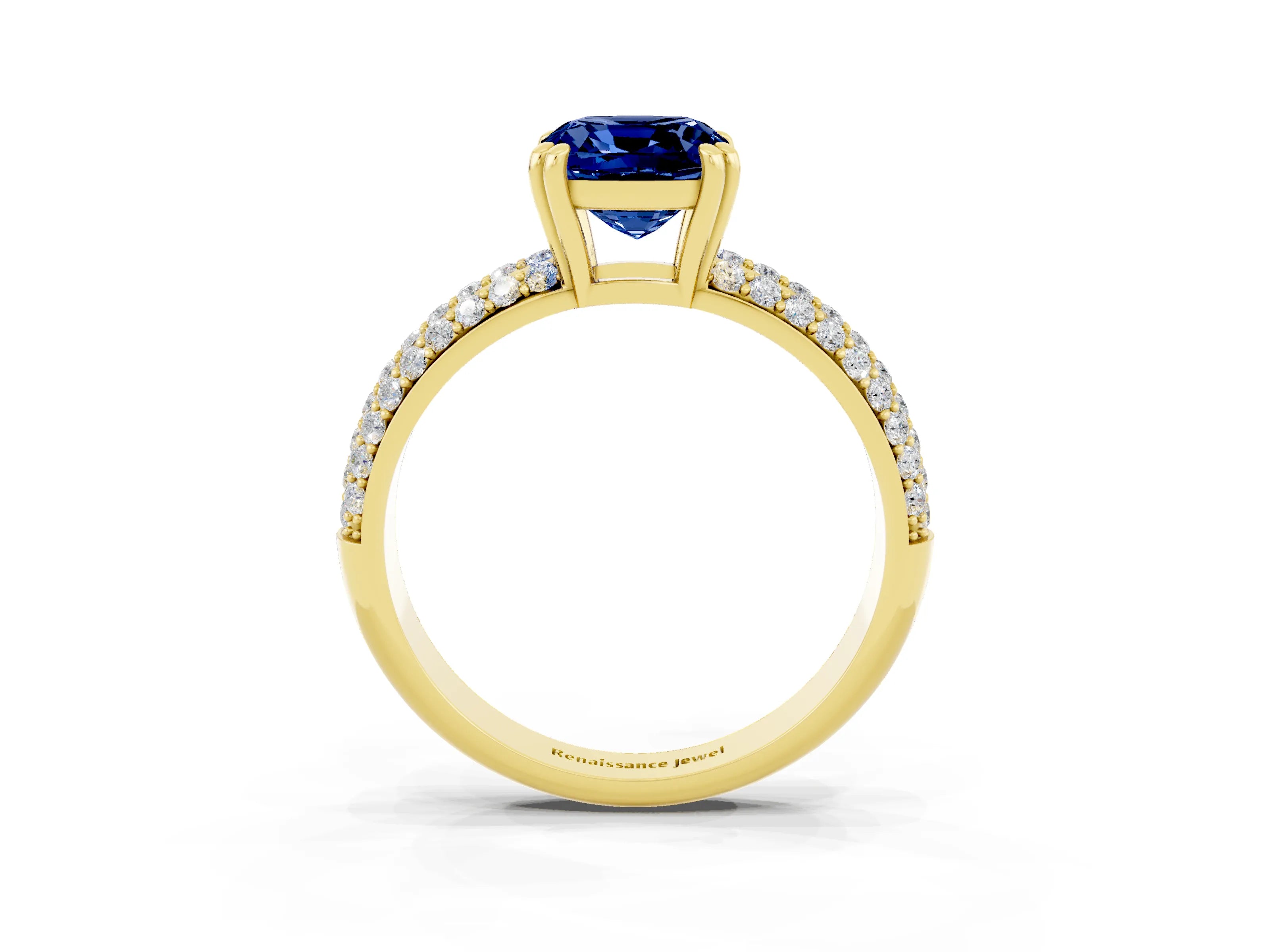 Yellow gold Cushion Cut Cut Pave Diamond Engagement Ring with Channel Set Band and Four-Prong Setting_3