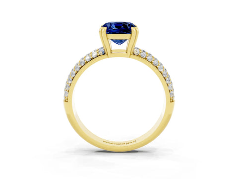 Yellow gold Cushion Cut Cut Pave Diamond Engagement Ring with Channel Set Band and Four-Prong Setting_3