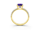 Yellow gold Cushion Cut Cut Pave Diamond Engagement Ring with Channel Set Band and Four-Prong Setting_3