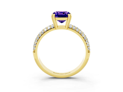 Yellow gold Cushion Cut Cut Pave Diamond Engagement Ring with Channel Set Band and Four-Prong Setting_3