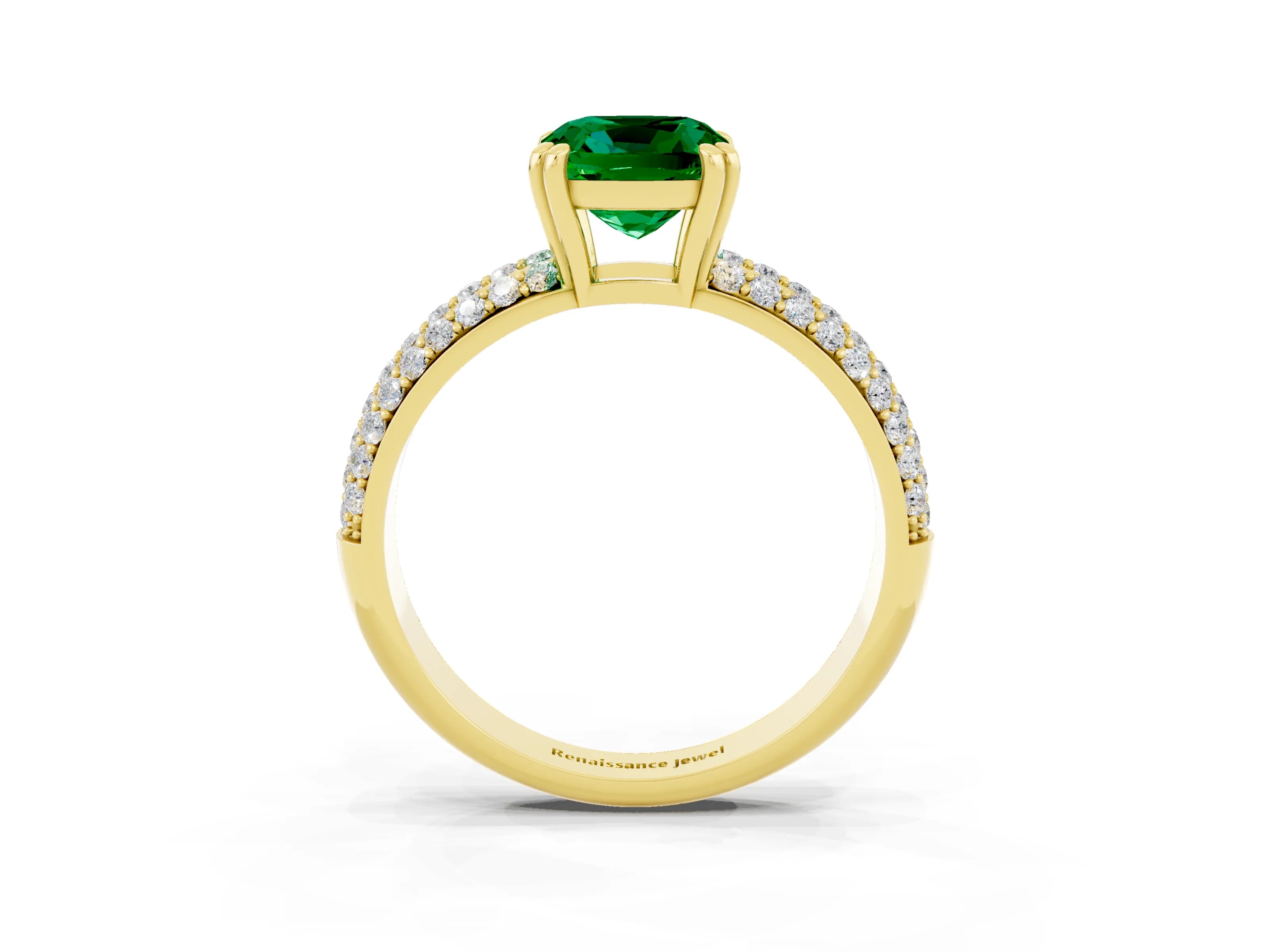 Yellow gold Cushion Cut Cut Pave Diamond Engagement Ring with Channel Set Band and Four-Prong Setting_3