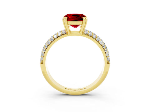 Yellow gold Cushion Cut Cut Pave Diamond Engagement Ring with Channel Set Band and Four-Prong Setting_3