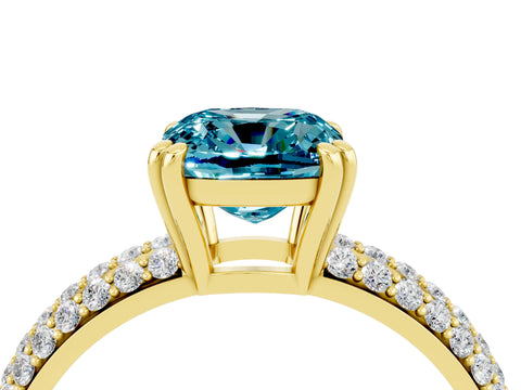 Yellow gold Cushion Cut Cut Pave Diamond Engagement Ring with Channel Set Band and Four-Prong Setting_4