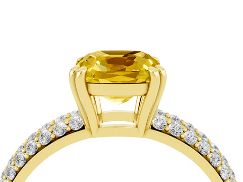 Yellow gold Cushion Cut Cut Pave Diamond Engagement Ring with Channel Set Band and Four-Prong Setting_4