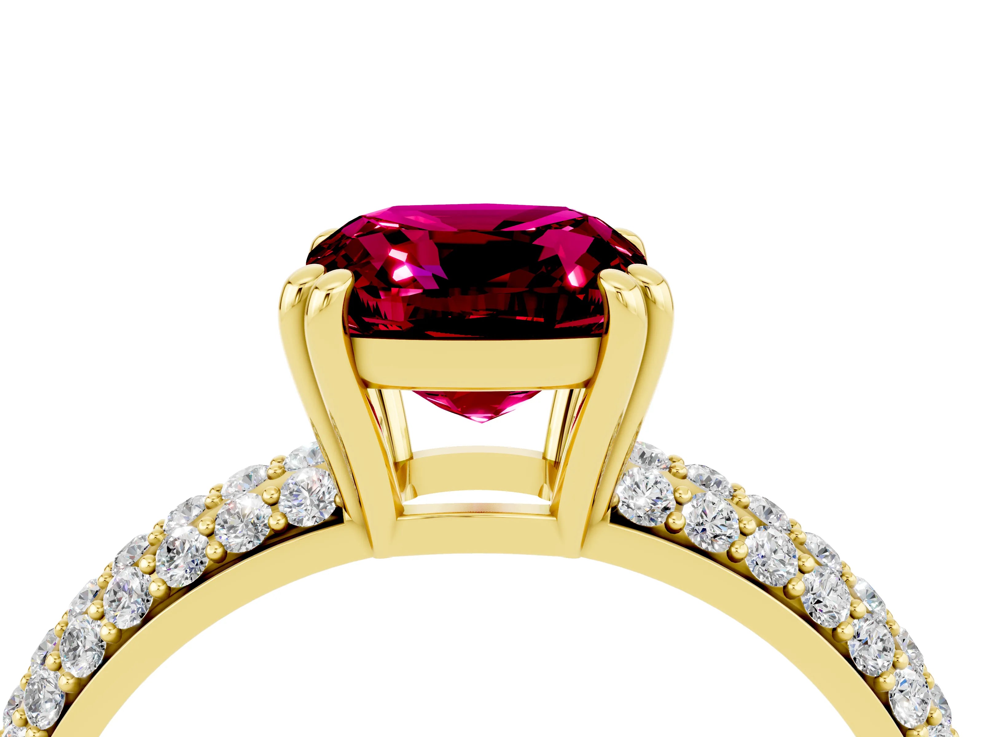 Yellow gold Cushion Cut Cut Pave Diamond Engagement Ring with Channel Set Band and Four-Prong Setting_4