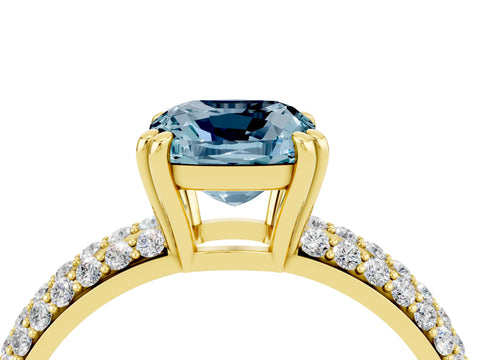 Yellow gold Cushion Cut Cut Pave Diamond Engagement Ring with Channel Set Band and Four-Prong Setting_4