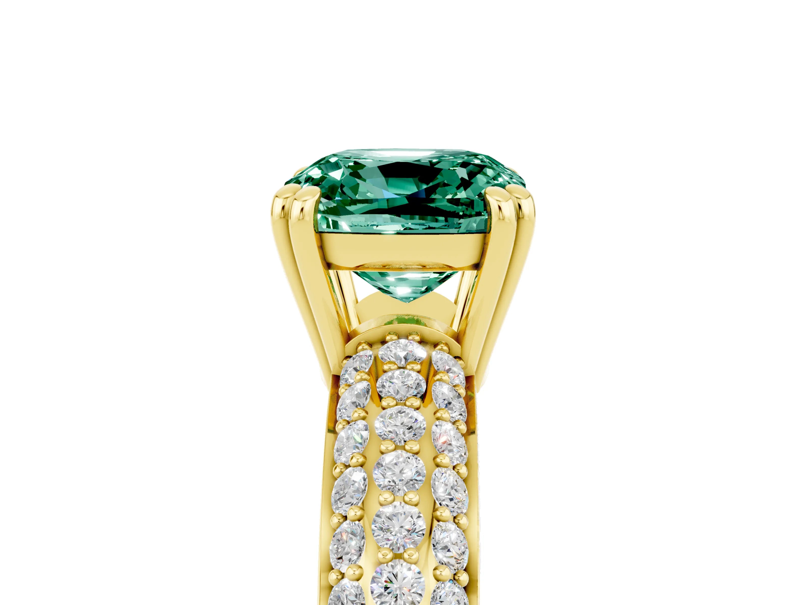 Yellow gold Cushion Cut Cut Pave Diamond Engagement Ring with Channel Set Band and Four-Prong Setting_5
