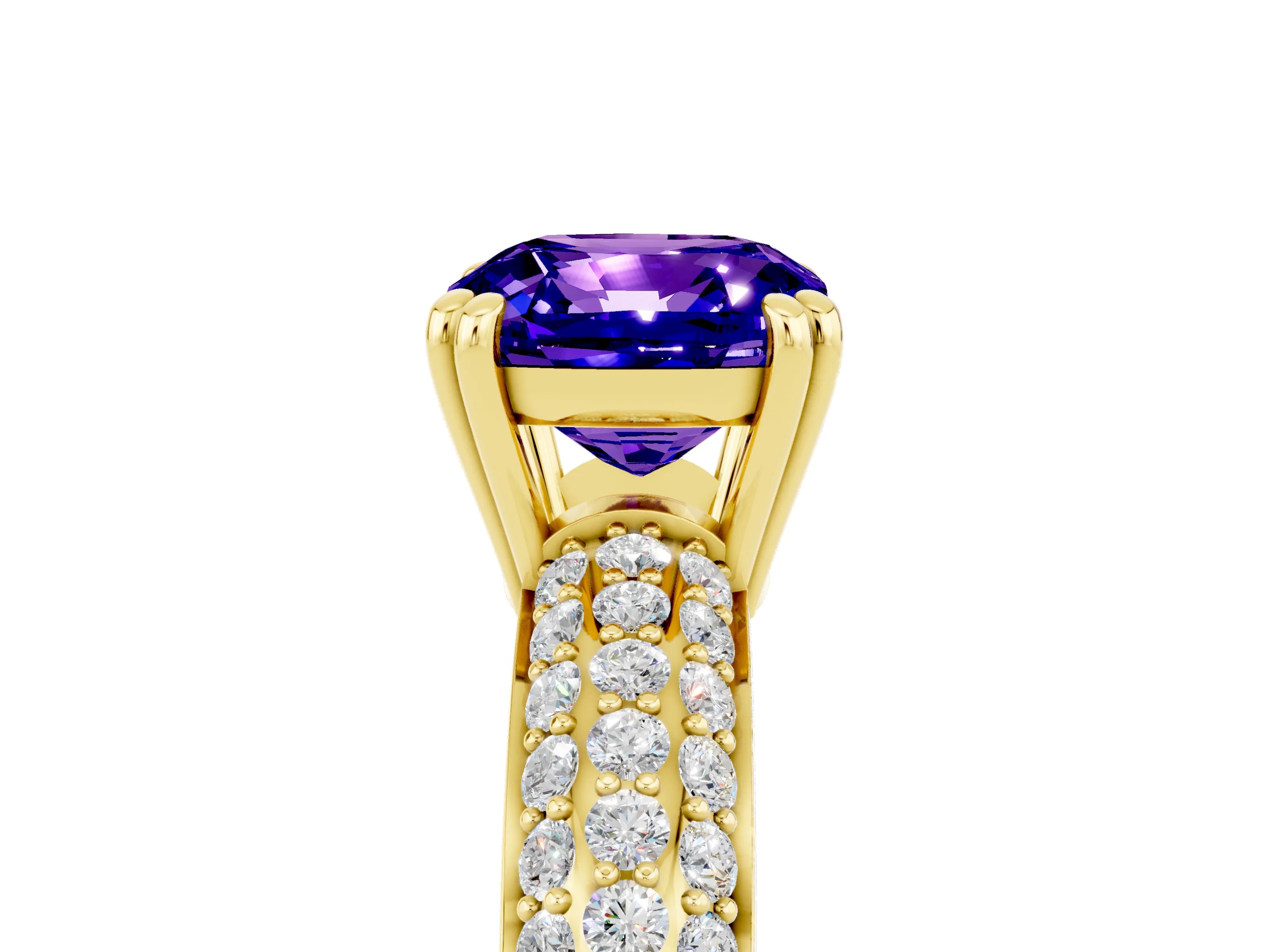 Yellow gold Cushion Cut Cut Pave Diamond Engagement Ring with Channel Set Band and Four-Prong Setting_5