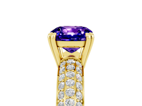 Yellow gold Cushion Cut Cut Pave Diamond Engagement Ring with Channel Set Band and Four-Prong Setting_5