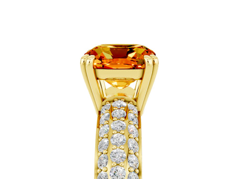 Yellow gold Cushion Cut Cut Pave Diamond Engagement Ring with Channel Set Band and Four-Prong Setting_5
