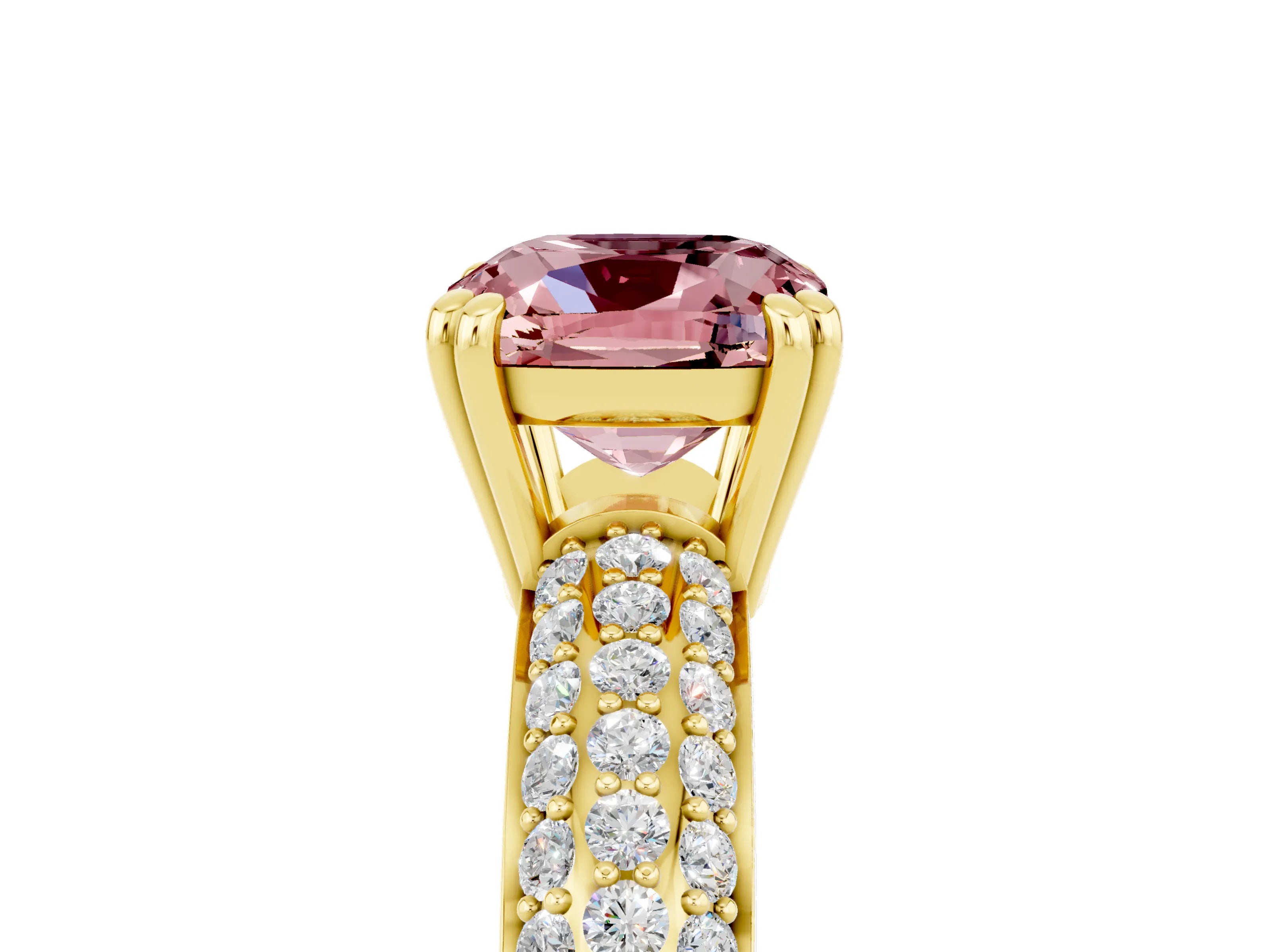 Yellow gold Cushion Cut Cut Pave Diamond Engagement Ring with Channel Set Band and Four-Prong Setting_5