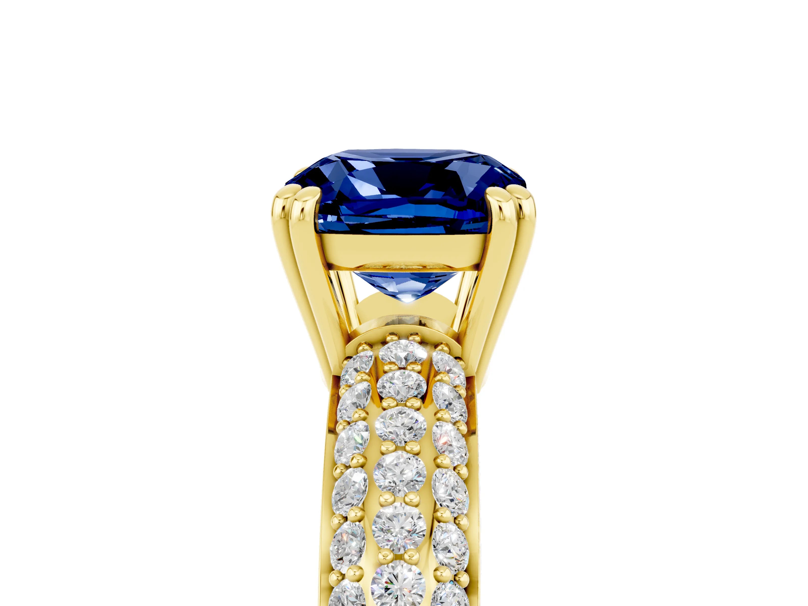 Yellow gold Cushion Cut Cut Pave Diamond Engagement Ring with Channel Set Band and Four-Prong Setting_5