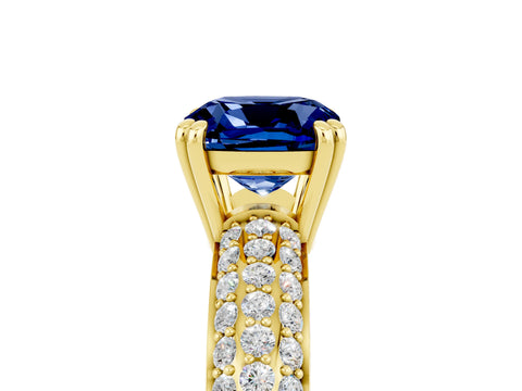 Yellow gold Cushion Cut Cut Pave Diamond Engagement Ring with Channel Set Band and Four-Prong Setting_5