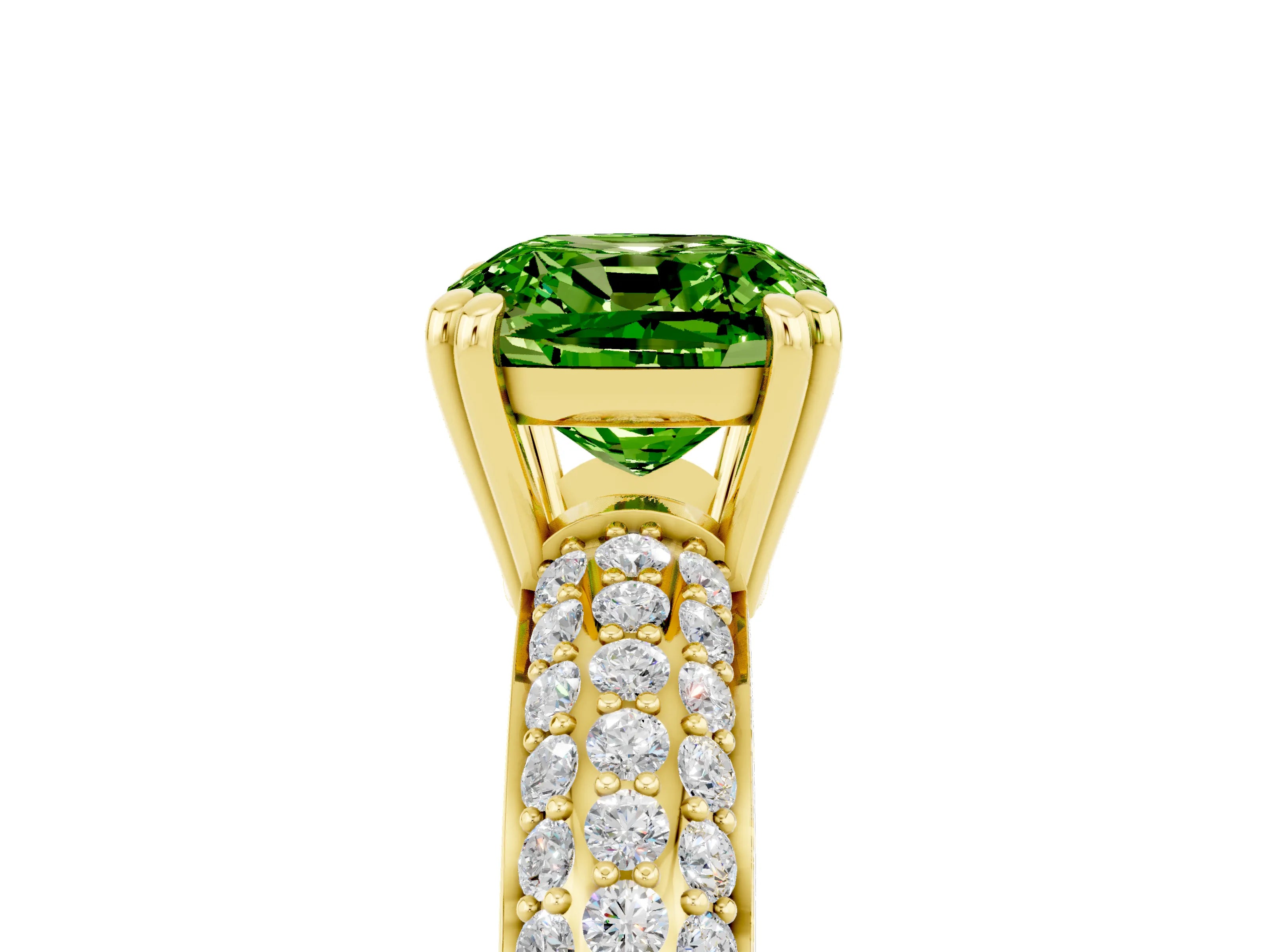 Yellow gold Cushion Cut Cut Pave Diamond Engagement Ring with Channel Set Band and Four-Prong Setting_5
