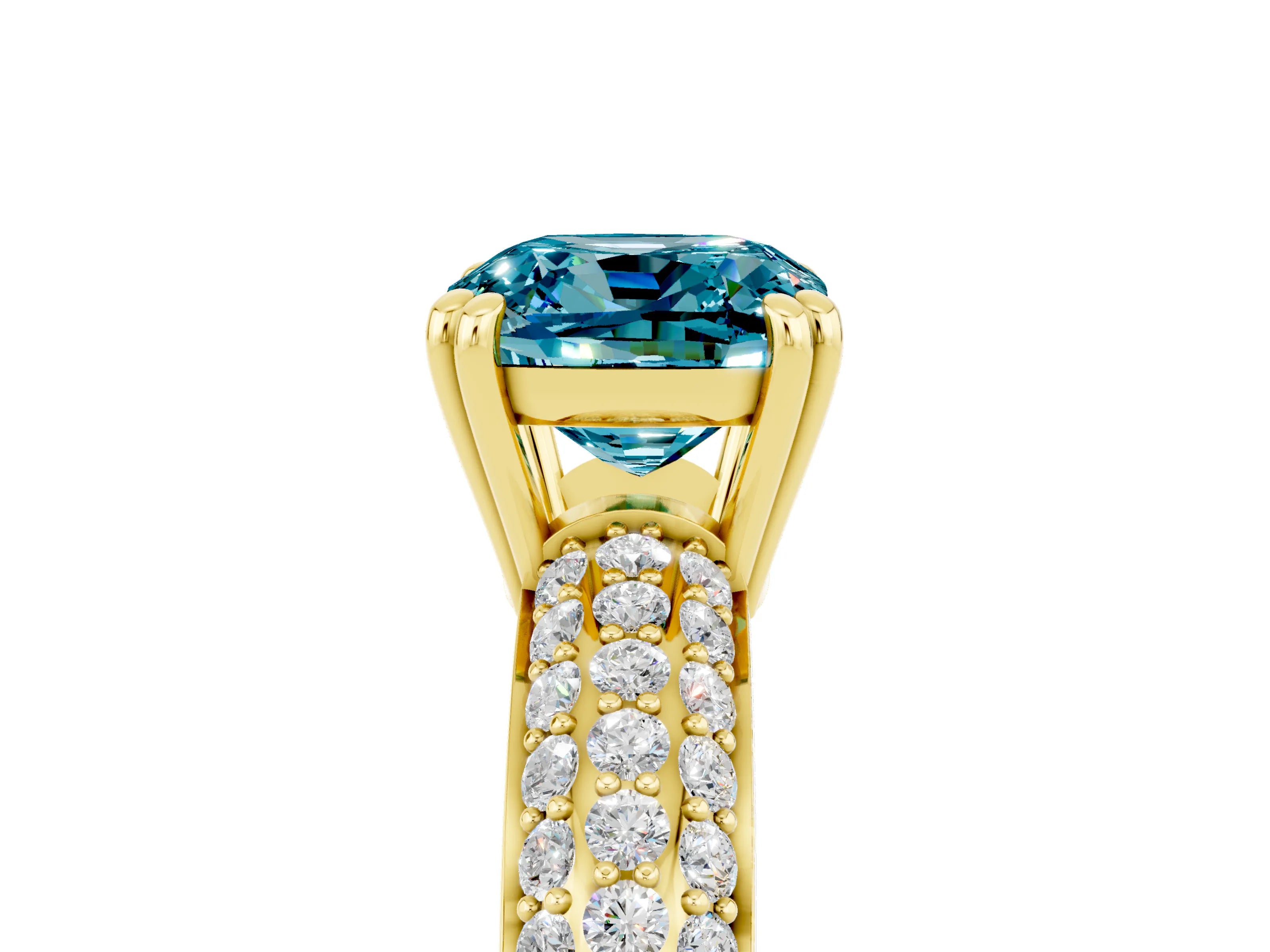Yellow gold Cushion Cut Cut Pave Diamond Engagement Ring with Channel Set Band and Four-Prong Setting_5