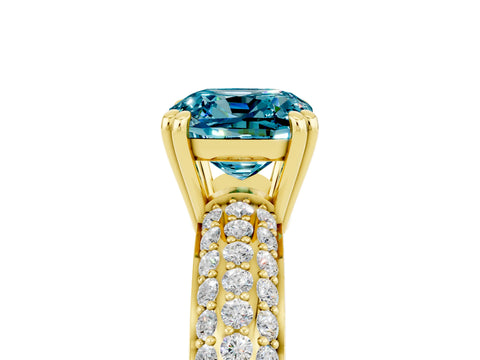 Yellow gold Cushion Cut Cut Pave Diamond Engagement Ring with Channel Set Band and Four-Prong Setting_5
