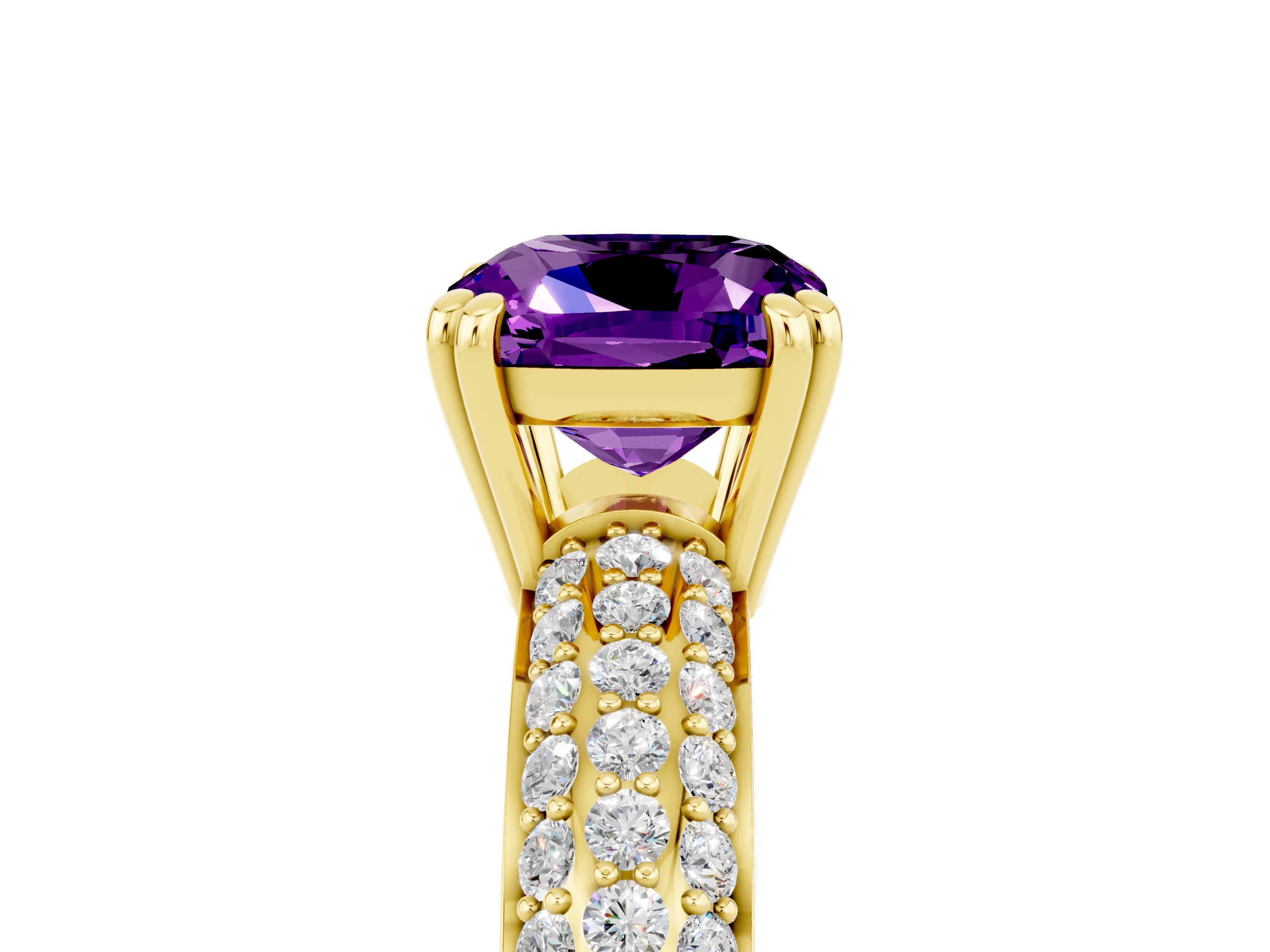 Yellow gold Cushion Cut Cut Pave Diamond Engagement Ring with Channel Set Band and Four-Prong Setting_5