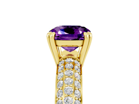 Yellow gold Cushion Cut Cut Pave Diamond Engagement Ring with Channel Set Band and Four-Prong Setting_5